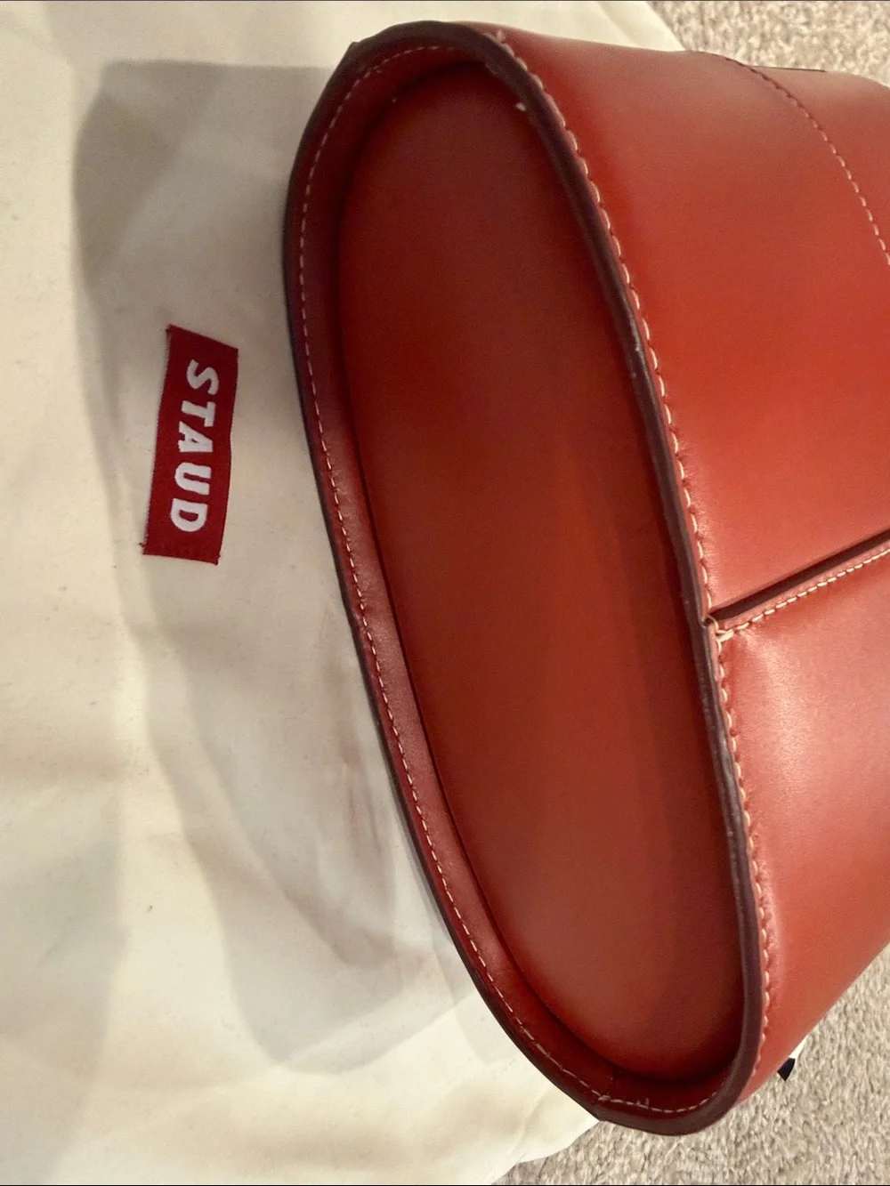 Staud Red Leather bucket bag with Top Handles